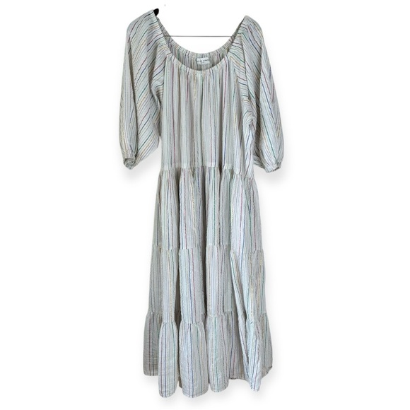 Apiece Apart Tilton Tiered Maxi Dress White Metallic Stripes Womens Size XL $435 - Picture 7 of 13